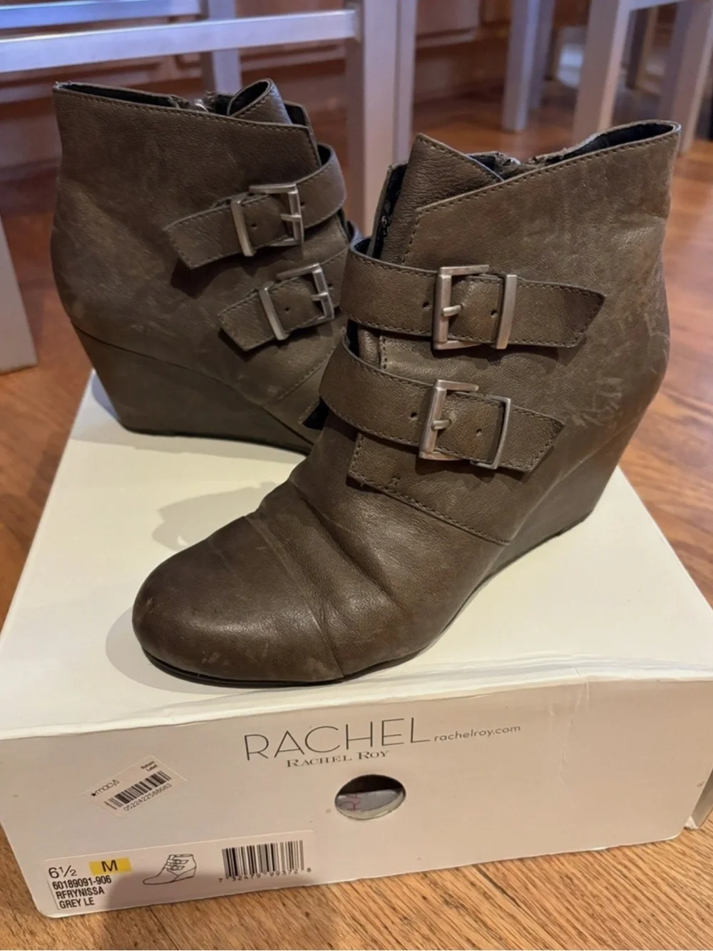 Rachel Roy Size 6.5 M NISSA Grey Leather Wedge Boots Women’s Shoes 60189091-906